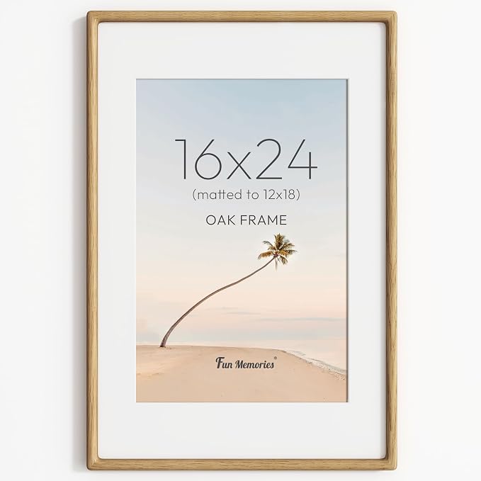 16x24 Poster Frame, USA-Sourced Oak Wood Frame Wall Mounted, 16x24 Picture Frame with Real Glass, 16 x 24 Picture Frame Matted to 12x18 Photo for for for Vertical & Horizontal Hanging, 1 Pack