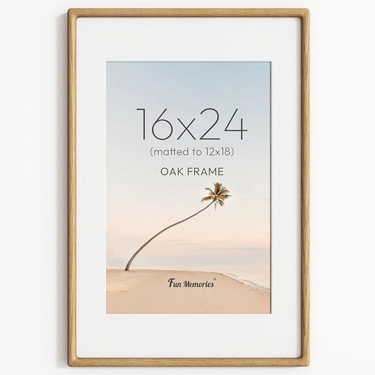 16x24 Poster Frame, USA-Sourced Oak Wood Frame Wall Mounted, 16x24 Picture Frame with Real Glass, 16 x 24 Picture Frame Matted to 12x18 Photo for for for Vertical & Horizontal Hanging, 1 Pack