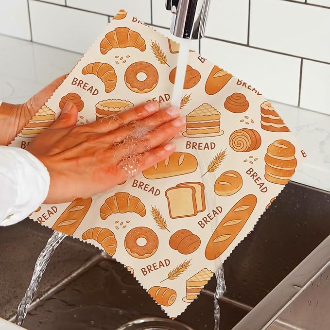 Reusable Beeswax Wraps, 9 Pack, For Sandwich, Bread, Fruit, Bowl, Eco-Friendly, Organic Cotton, Sustainable, Zero Waste, Plastic-Free, 1XL, 3M, 5S, Assorted Bread Floral Bee Patterns