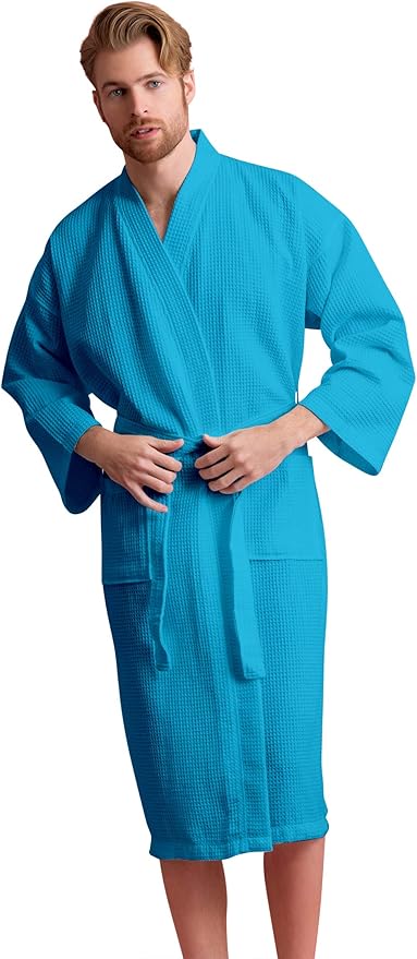 Soft Touch Linen Men's Cotton Waffle Bathrobe, Luxurious & Lightweight, Comfortable & Absorbent, Softness, Fast Dry,