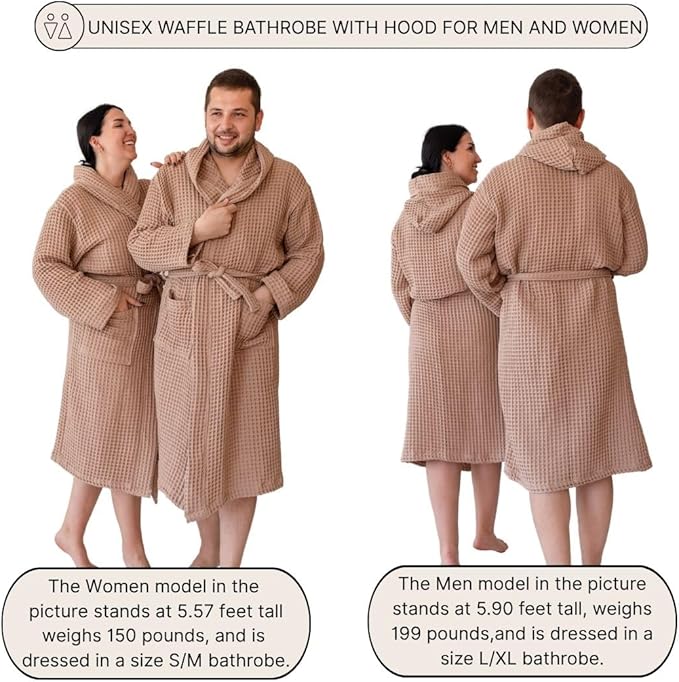100% Turkish Cotton Men's Waffle Robe with Hooded, Premium Soft Cozy Housecoat or Quick-Dry Bathrobe for Mens