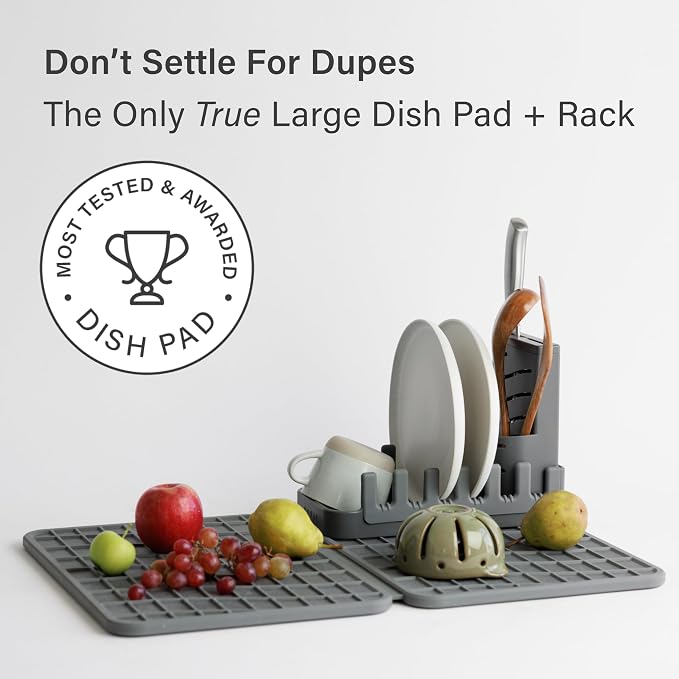Dorai Home Collapsible Dish Drying Rack with Stone Dish Pad - Kitchen Counter Set with Diatomaceous Earth Stone Dish Mat for Quick Drying - Space-Saving Design - Large 24.6" x 16.5", Slate