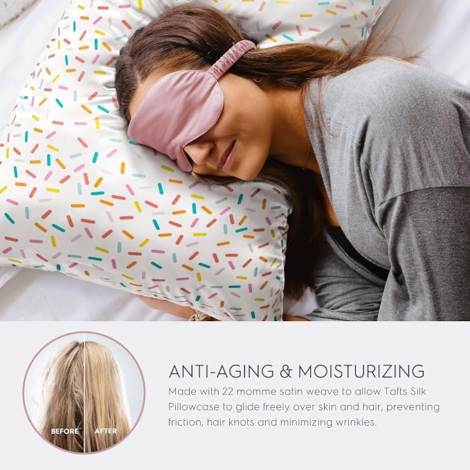 TAFTS 22mm 100% Pure Mulberry 6A Silk Pillowcase for Hair & Skin with Envelope Closure, Cooling, Natural, Organic, Double Sided Silk Pillow Case (Sprinkles, Queen Size, 20"x30")