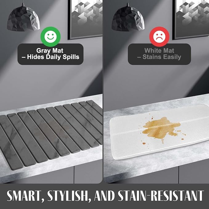 2 PCS Extra Large Stone Dish Drying Mat for Kitchen Counter, 28"×16" Marble Dish Drying Mat with 8"x 4" Coasters, Non - Slip Collapsible Absorbent Mat for Multi - Purpose, Match Any Countertop