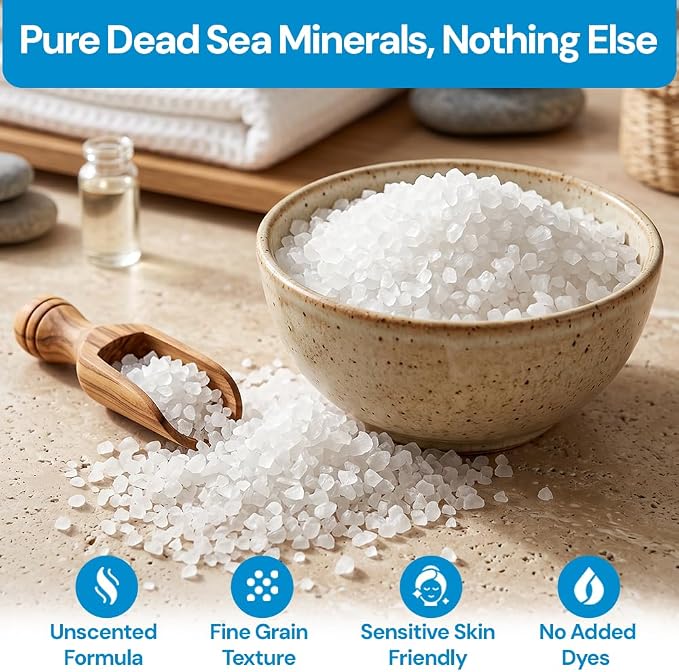 Dead Sea Bath Salt for Bath & Foot Soak, Unscented Fine Grain, 3lb - 4 Pack