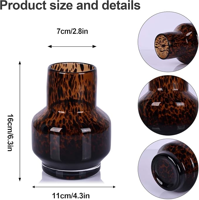 Amber Vase – Brown Glass, Modern Clear Glass Vase with Wide Mouth for Flowers, Decorative Bottles for Home Decor, Farmhouse Centerpiece, Tortoise Shell Art Glass Vase for Living Room, Kitchen, Office