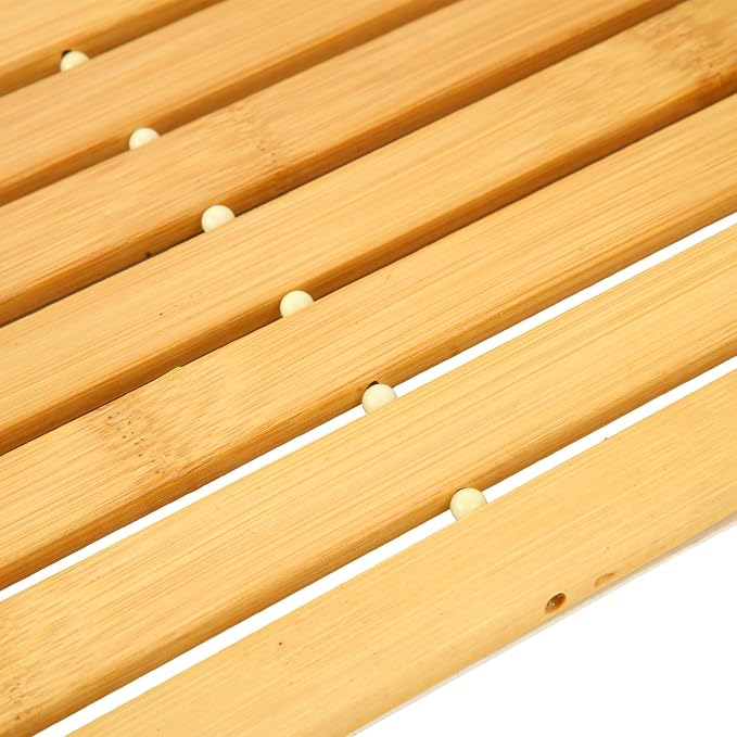 QTLCOHD 2 Pcs Bamboo Bath Mat, Wood Shower Bathroom Mat, 16 x 24 Inch | Non Slip Bathtub Mat, Foldable Waterproof Non Slip Accessories for Floor, Sauna, Spa, Hot Tub