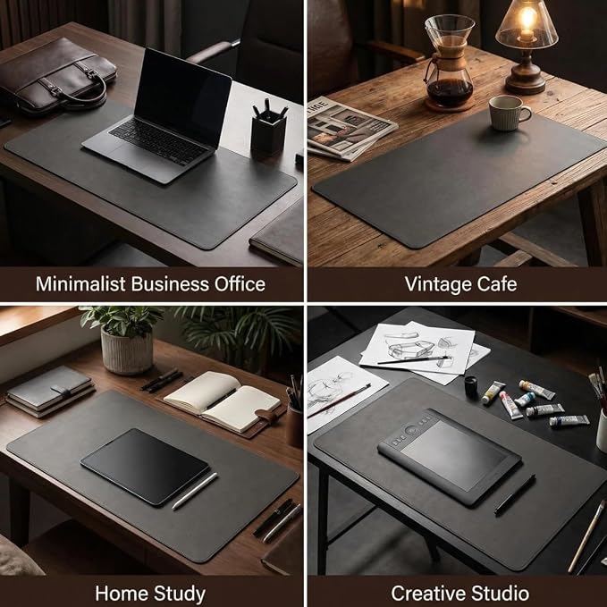 Dual-Sided Desk Mat - Leather Table Protector, Large Mouse Mat & Writing Surface for Office/Home, Dark Gray (25.5"x37.5")