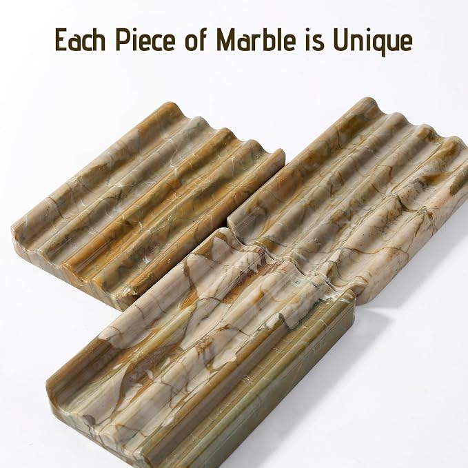 Karibiber Marble Soap Dish, Bar Soap Dish Shower, Green Olive Bathroom Soap Holder, Stone Sponge Holder for Kitchen Sink