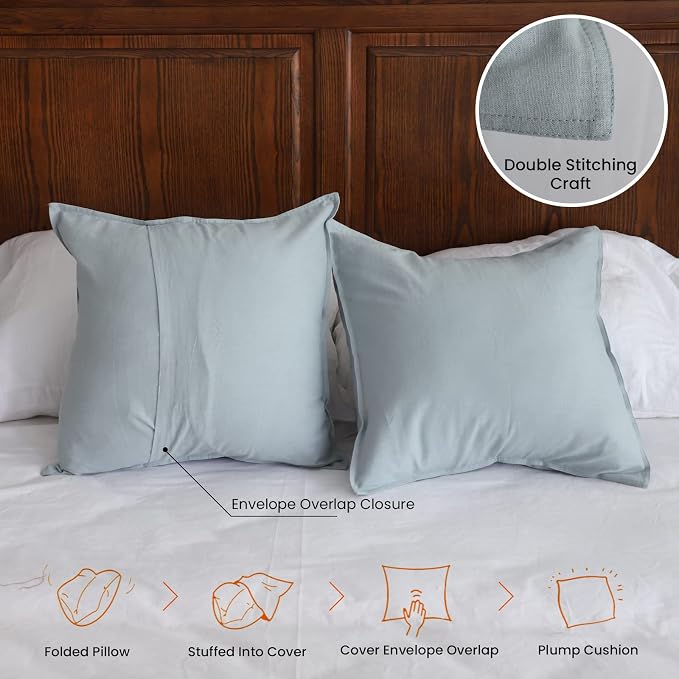 Simple&Opulence Linen Throw Pillow Covers 18x18 Inch Set of 2 Flax Cotton Blend Solid Color Decorative Square Cushion Cover for Couch Sofa Office Soft Breathable Farmhouse - Dusty Blue