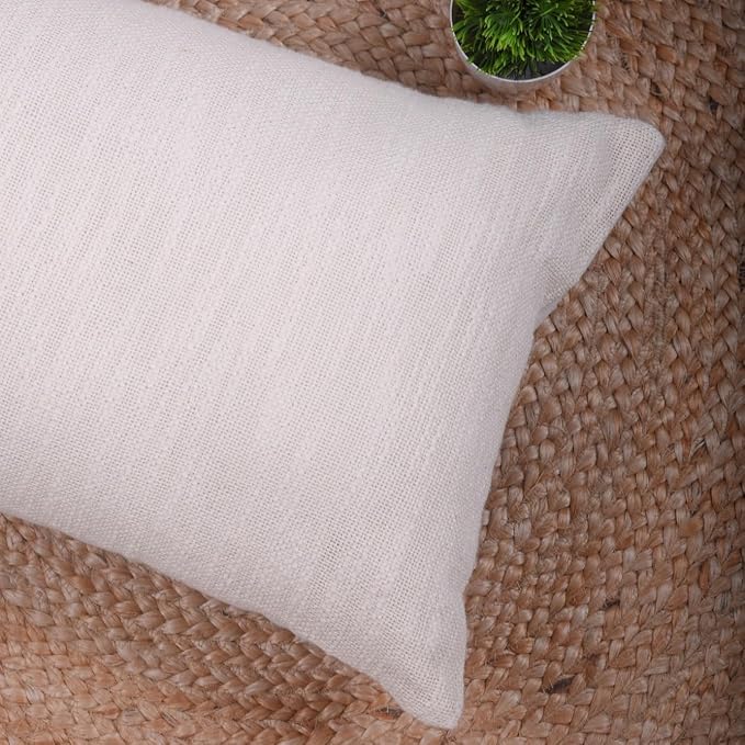 Trade Star Throw Pillow Cover Oblong Pillow Cases 100% Cotton Solid Pillow Cases Handloomed Decorative Pillow Covers Authentic Indian Ethnic Shams for Bed Decor (Ivory Solid, 12x24 Inches)