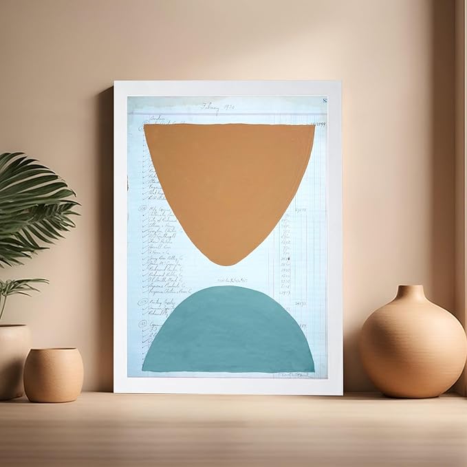 Monem Art Abstract Ledger Paper Geometric Print - Modernist Organic Shapes Art Poster - Wall Decor for Office, Living Room or Studio - 16x20 White Framed Wall Art by Renee Stramel