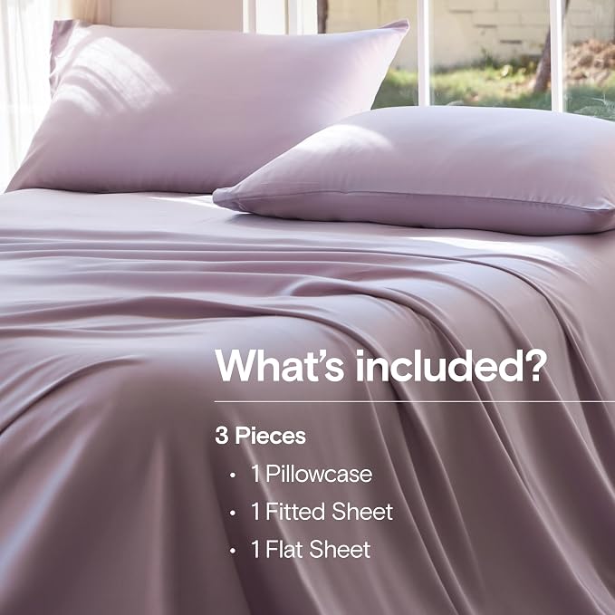 DOZ Sheet Set, 100% Viscose derived from Bamboo, Organically Grown, Buttery Soft, Cooling Sheets, High GSM, Deep Pockets - 3 Piece - 1 Pillowcase 1 Fitted 1 Top Sheet (Lavender, Twin XL)