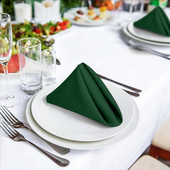 SuperO Set of 120 Cloth Napkins 17 x 17 Inch, Polyester Solid Washable Dinner Napkins with Hemmed Edges,Great for Restaurant, Wedding and Party(Hunter)