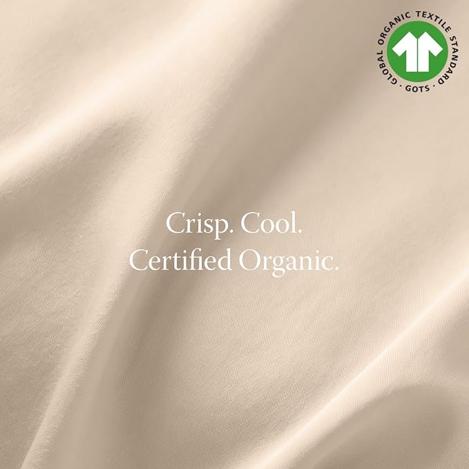 Threadmill 100% Organic Cotton Twin Sheet Set - GOTS Certified, 3 Piece, Beige - Soft and Breathable Sheets with All-Round Elastic Deep Pocket for Snug Fit, Healthy Bedding Set
