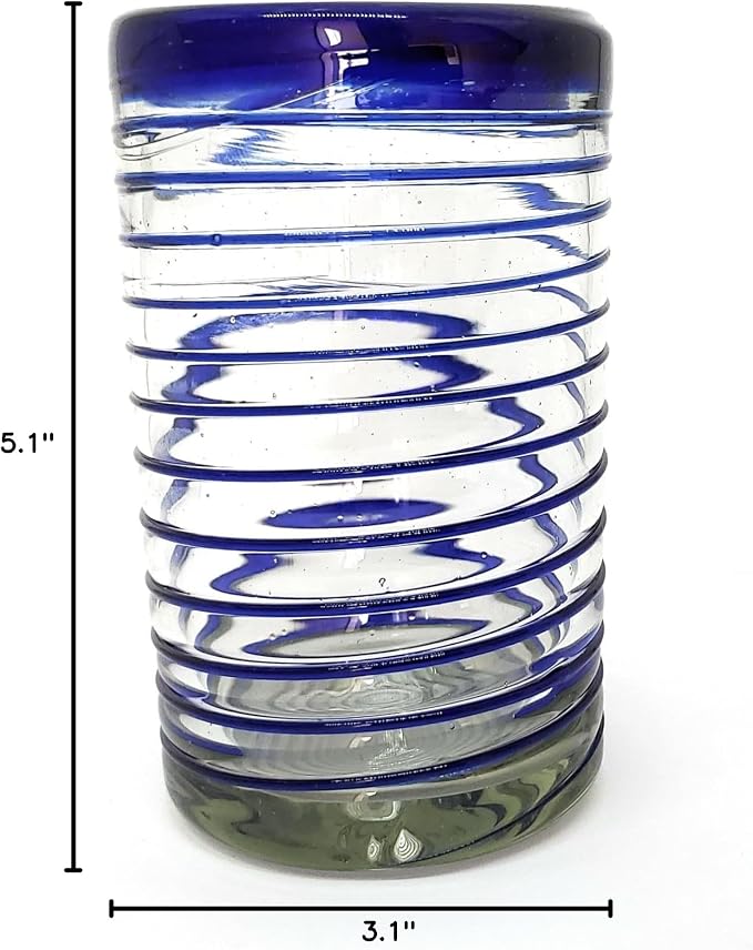 Cobalt Blue Spiral 14 oz Drinking Glasses (set of 6), Recycled Glass, Lead-free, Toxin-Free (Drinking)