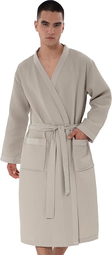 SEYANTE Turkish Cotton Waffle Robe for Men – Organic GOTS Certified Spa Bathrobe, Lightweight Kimono, Soft Cotton Bathrobe