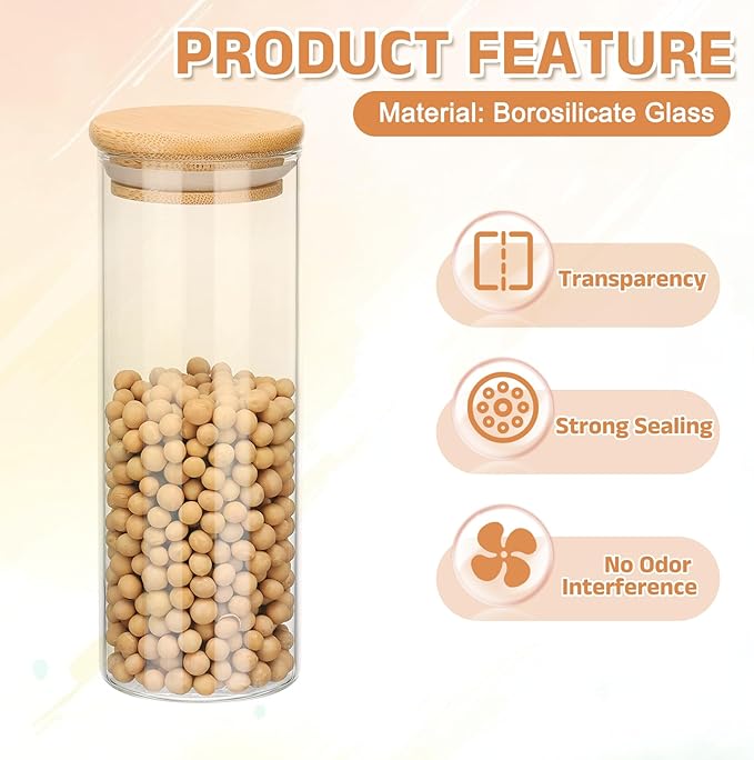 uxcell Glass Food Storage Jars 10.14oz Glass Canisters with Bamboo Airtight Wooden Lids Food Storage Container for Coffee Tea Sugar Candy Cookie Rice Flour Pasta Nuts Clear