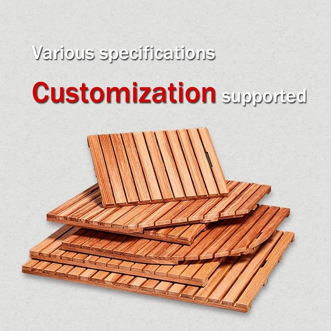 Solid Wood Shower Mat Non Slip, Bamboo Bath Mat for Bathroom, Waterproof Wooden Shower Floor Mats for Doorway Sauna Spa Yard Patio Pool Outdoor Use(W65xL95cm/W25.5xL37.4in)