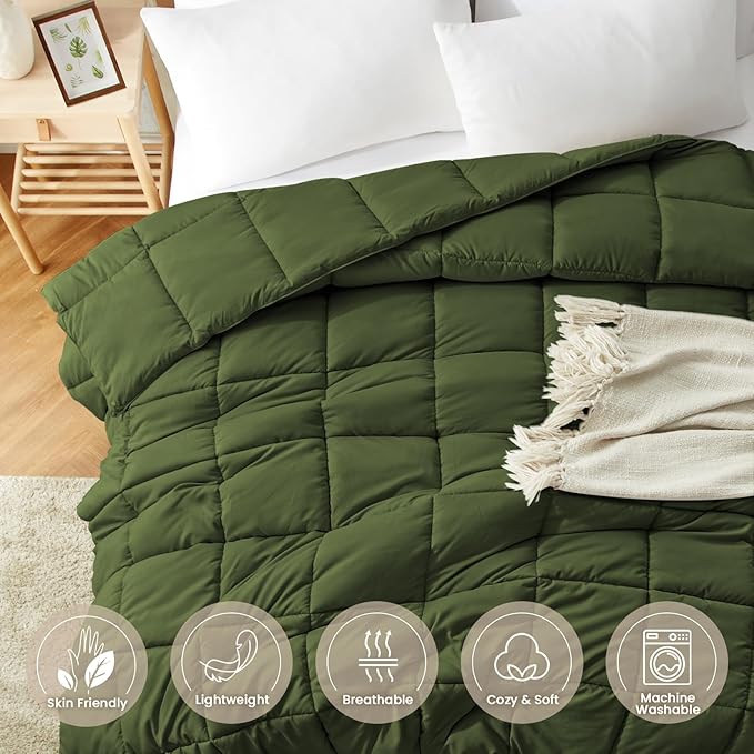 Homelike Moment Comforters Queen Size - Olive Green Duvet Insert Down Alternative Bed Queen Comforter, Lightweight Bedding Comforters Full Size Quilted Soft All Season Olive Green