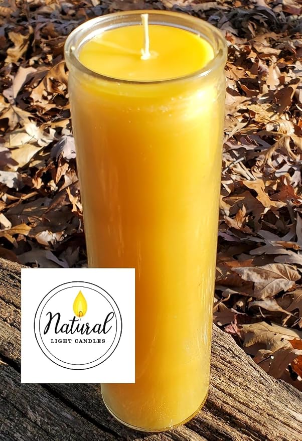 Pure Beeswax Candle Made in USA Vigil,Yartzeit, Yom Kippur, Meditation, Prayer, Devotional, Pillar in a Glass. Burns up to 100 Hours. (2)
