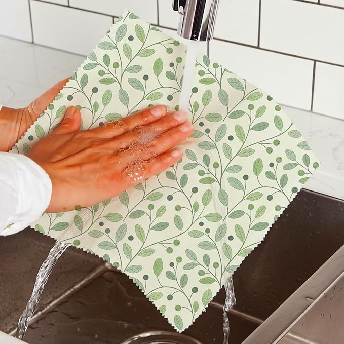 Reusable Beeswax Wraps, 9 Pack Plastic-Free Food Storage, Sandwich, Bread, Fruit Covers, Organic, Sustainable, Zero Waste, Biodegradable, 1XL, 3M, 5S, Pink Flowers and Green Leaves Print