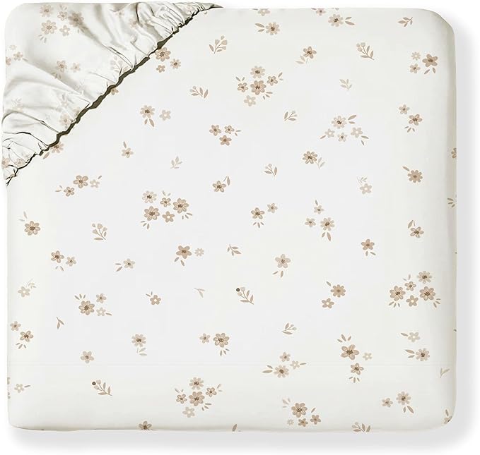 MakeMake Organics Organic Twin Fitted Sheet Set GOTS Certified Organic Cotton Fitted Sheet with 1 Pillowcase Ultra Soft Non Toxic Breathable Hypoallergenic (40"X76", Bloom)