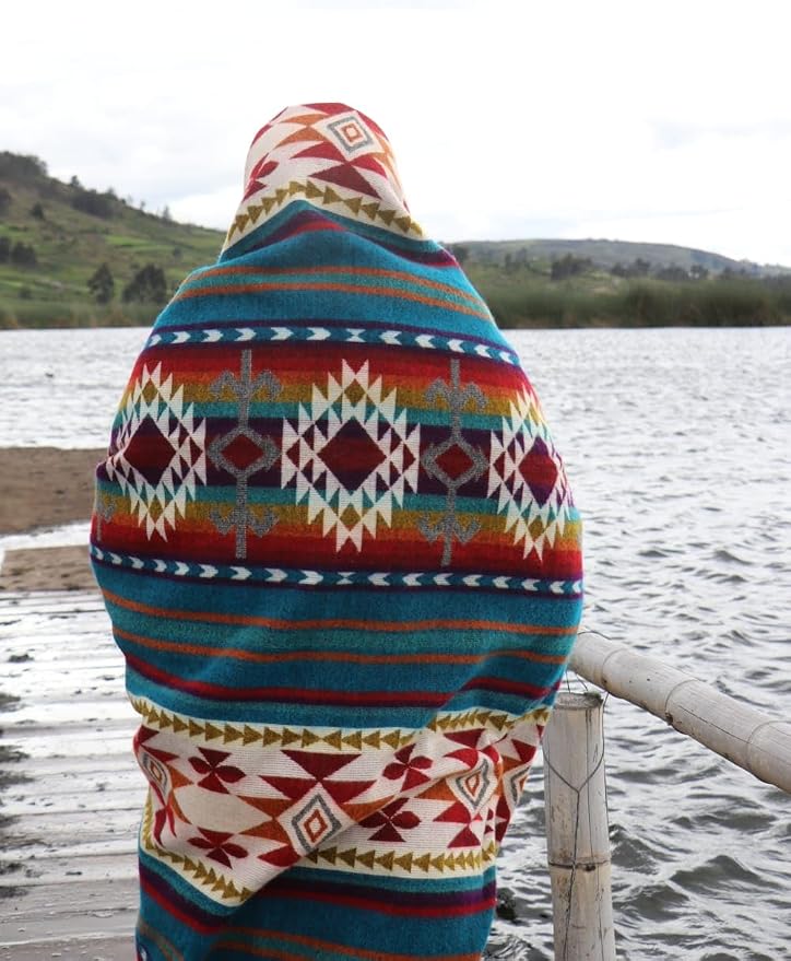 Alpaca Wool Blanket – Warm, Thick, Ultra Soft, Throw 78 x 47, Reversible 2-in-1, Hypoallergenic, Non-Itchy, Washable – Great for Couch, Camping, Travel, Picnics & Cozy Home Comfort, Turquoise