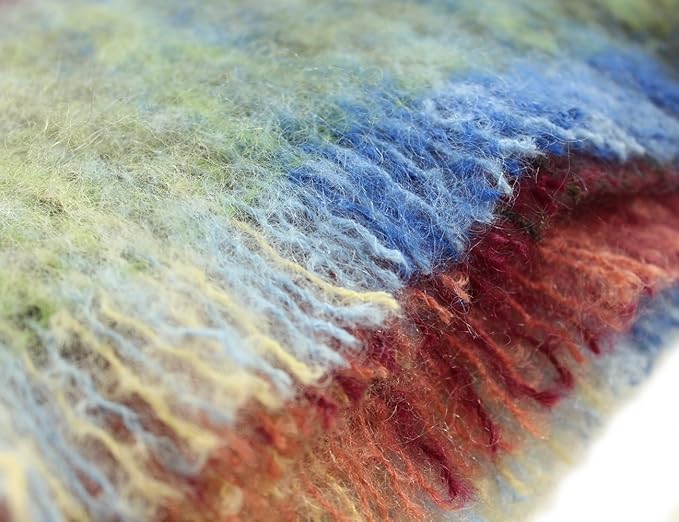Biddy Murphy Ultra Soft Irish Mohair & Wool Throw Blanket, Made in Ireland, 54"x72", Plaid Multicolor