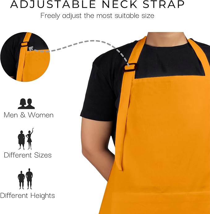 RAJRANG 100% Cotton Cooking Apron with 3 Pockets Kitchen Chef BBQ Adjustable Bib Aprons for Women Men