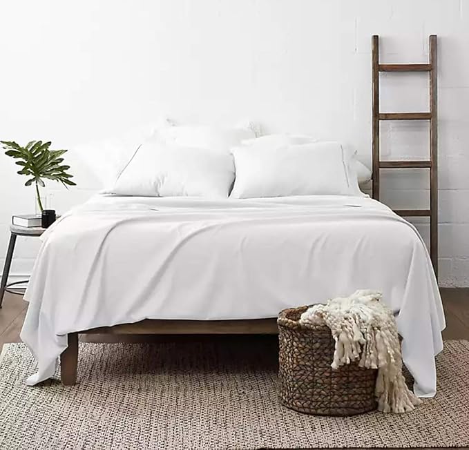 100% Real Certified Organic Cotton Bedsheet Set, Queen Size 6 Piece 1000 Thread Count Sheets Sets, [1 Fitted + 1 Flat + 4 Pillowcases], Extra 24" Deep Pocket - White