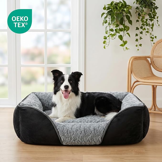INVENHO Large Dog Bed Rectangle Washable Orthopedic Soft Calming Sleeping Durable Pet Cuddler with Anti-Slip Bottom
