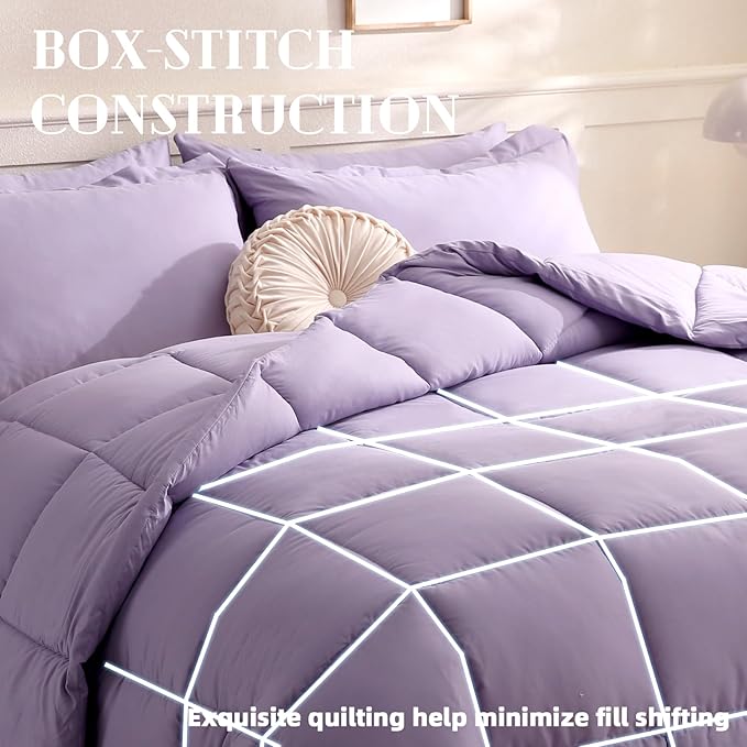 DOWNCOOL Comforters Twin Size, Duvet Insert, Light Purple All Season Duvet, Lightweight Quilt, Down Alternative Hotel Comforter with Corner Tabs (Light Purple, Twin 64x88 Inches)