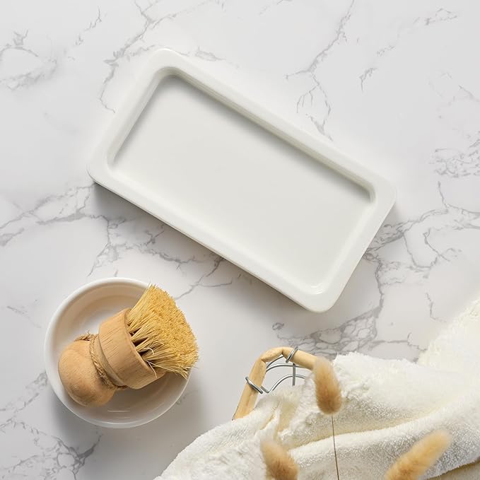Glass Kitchen Soap Dispenser Set with Ceramic Tray,16.9 floz Hand and Dish Soap Dispenser for Kitchen and Bathroom Decor (White Bottles + Gold Pumps)