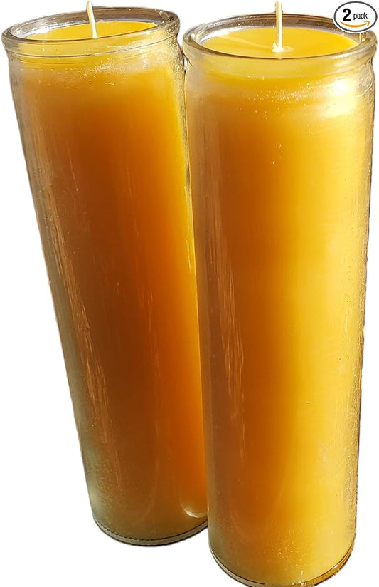 Pure Beeswax Candle Made in USA Vigil,Yartzeit, Yom Kippur, Meditation, Prayer, Devotional, Pillar in a Glass. Burns up to 100 Hours. (2)