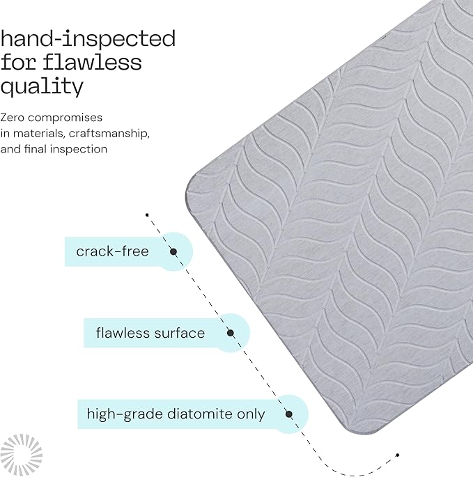 Deepstone Diatomite Stone Dish Drying Mat – Fast-Drying Natural Diatomaceous Earth Kitchen Countertop Drying Board – Super Absorbent & Non-Slip, 16 x 12 in (Gray)