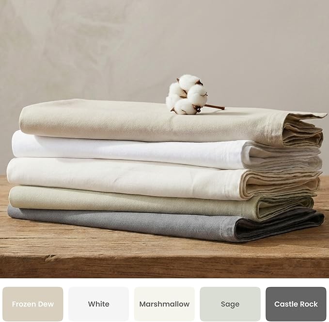 BIOWEAVES 100% Organic Washed Cotton Percale Weave Sheets Queen | GOTS Certified Sheets for Queen Size Bed, 17” Deep Pocket – 4 Piece Set, F Dew