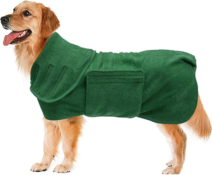 Geyecete Dog Drying Coat -Dry Fast Dog Bag - Dog Bathrobe Towel - Microfibre Fast Drying Super Absorbent Pet Dog Cat Bath Robe Towel,Luxuriously Soft-Green-S