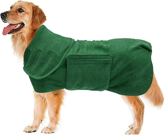 Geyecete Dog Drying Coat - Fast Drying Dog Bathrobe Towel - Microfibre Super Absorbent Pet Cat Bath Robe, Luxuriously Soft Green M