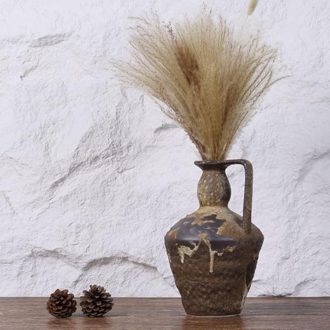 Wabi Sabi Rusty Vintage Vase, 9.8" Tall Wabi Sabi Decor Rustic Farmhouse Pottery Vase for Centerpiece, Textured Pottery Flower Vases for Home Decorative, Table, Living Room, Bedroom, Bathroom, Kitchen