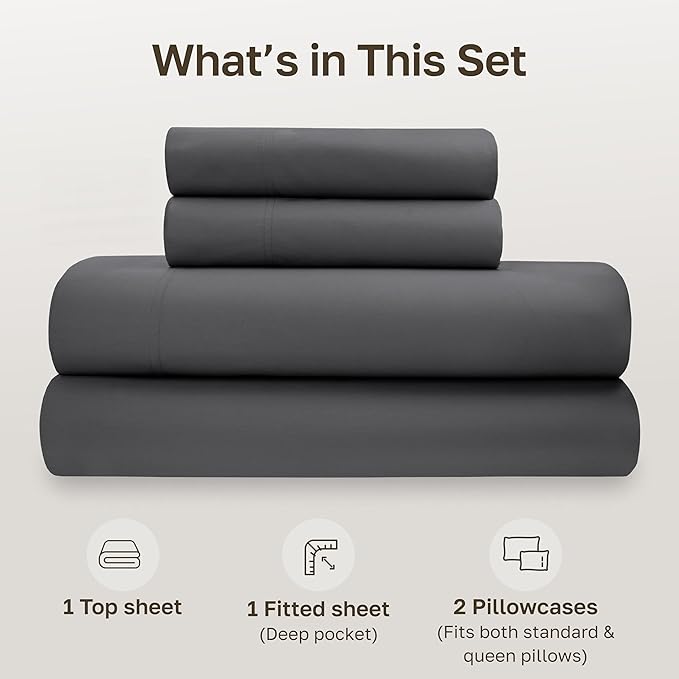 California Design Den Full Size Sheet Set - Soft 100% Organic Bed Sheets with Deep Pockets, Crisp Percale, Breathable and Durable Bedding Set - Grey