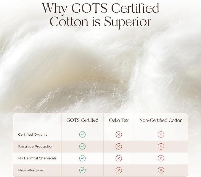 Organic Cotton Pillow Protector Queen Size - 100% Cotton GOTS Certified Pillow Case Protector with Zipper - Hypoallergenic Machine Washable Edge Piping & Breathable Cover - 2 Pack (White, Queen)