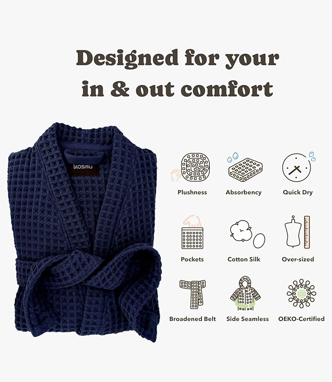 Luxury Organic Japanese Cotton Hotel & Spa Waffle Bathrobe for Men and Women (Hooded/Kimono)