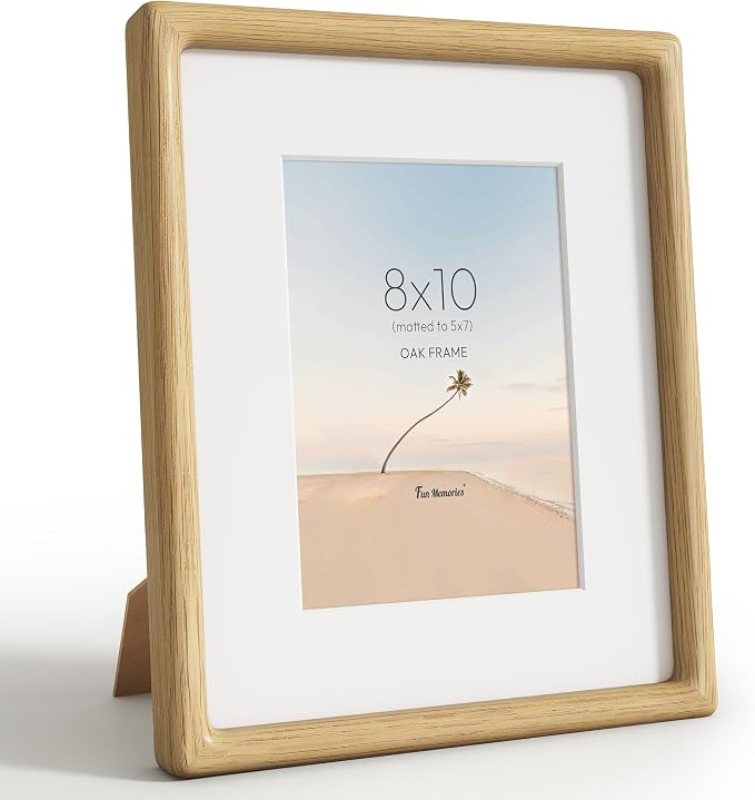 8x10 Picture Frame, USA-Sourced Oak Wood Picture Frame, 8x10 Photo Frame with High Tempered Glass, 8 by 10 Wooden Frame Matted to 5x7 Photo for Wall & Tabletop Display, Oak Color, 1 Pack