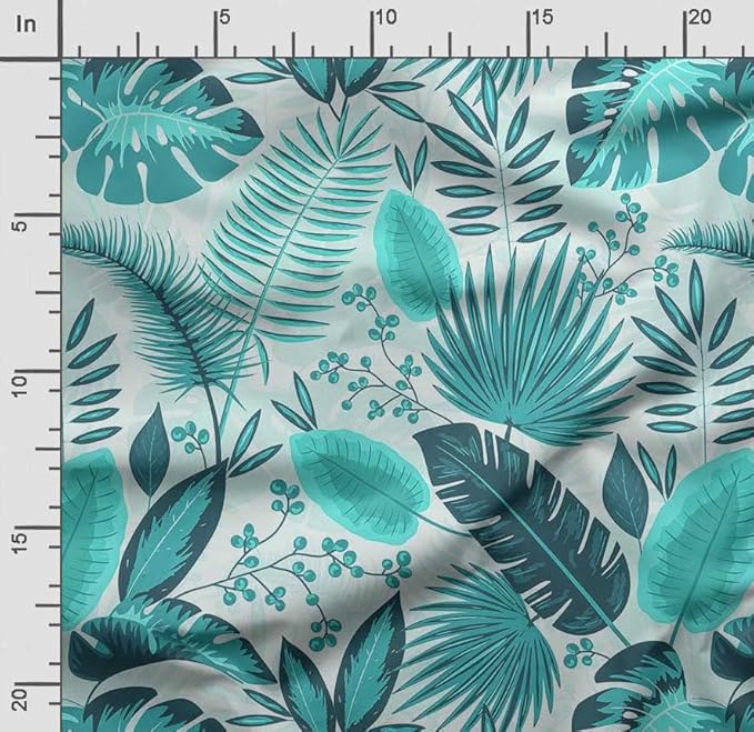 Soimoi Lightweight Velvet Fabric - Blue - Leaves Print, Unstitched Material - 58" Wide, Perfect Fabric for Upholstery, Fashion and Craft Projects, 1 Yard