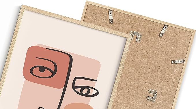 Abstract Face Wall Art Continuous Line Drawing Organic Shapes Earth Tones Terracotta Mid Century Modern 16x20 Inch Oak Wood Beige Framed Minimalist Portrait for Bedroom Decor