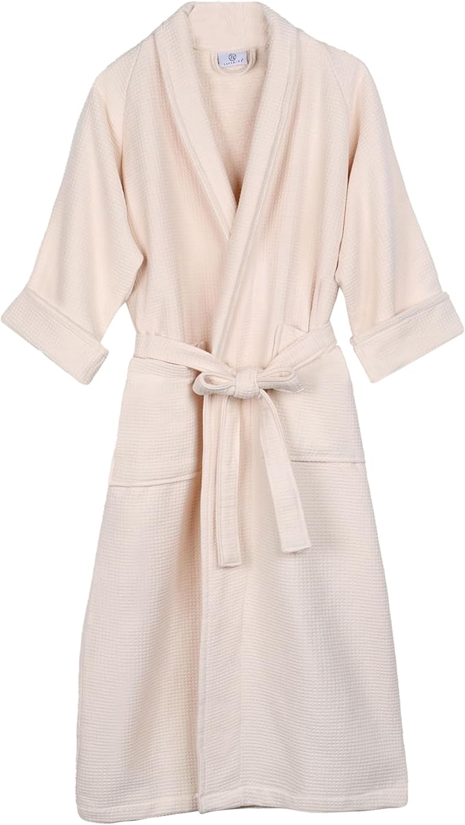 Superior Waffle Weave Cotton Unisex Bathrobe with Belt, Soft and Absorbent Robe for Men and Women Bath Essentials Robes