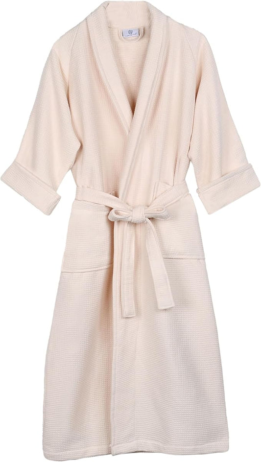 Superior Waffle Weave Cotton Unisex Bathrobe with Belt, Soft and Absorbent Robe for Men and Women Bath Essentials Robes
