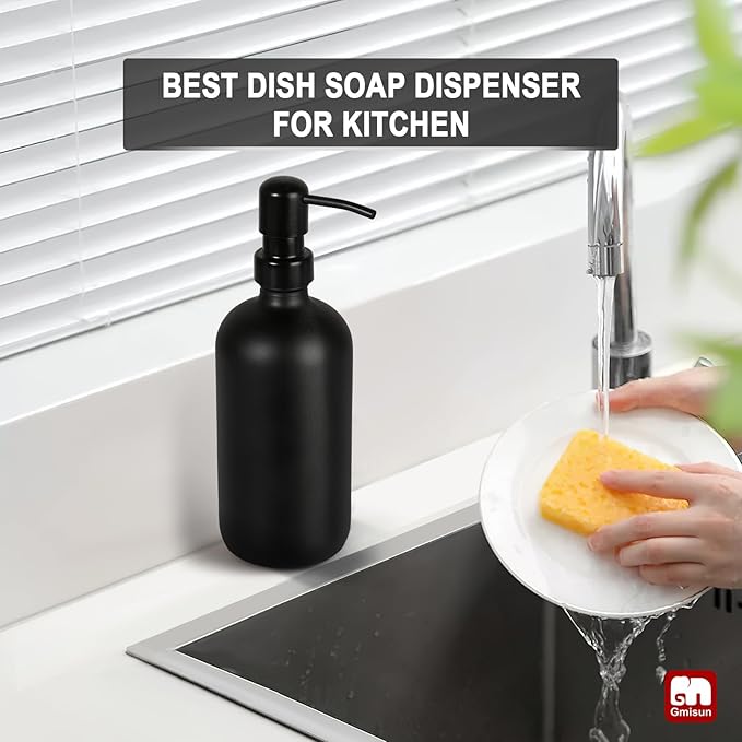 GMISUN Black Soap Dispenser, 1 Pack Matte Black Bathroom Hand Soap Dispensers, 17 Fl Oz Dish Soap Dispenser for Kitchen with Rustproof Stainless Steel Pump, Modern Liquid Dishwashing Dispensers Bottle