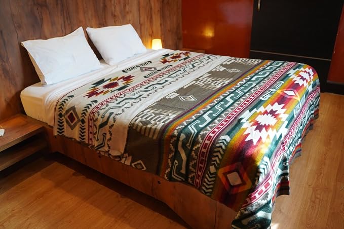 Alpaca Wool Blanket, King Size 100 x 83, Reversible 2 in 1, Thick and Ultra Soft, Hypoallergenic, Non-Itchy, Handmade in Ecuador. Premium Alpaca Wool Thtow Blanket for Cozy Comfort. (Aztec Brow)